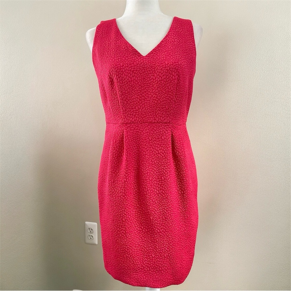 Ann Taylor Petites Pink Red Textured Sleeveless V Neck Sheath Dress - 4P